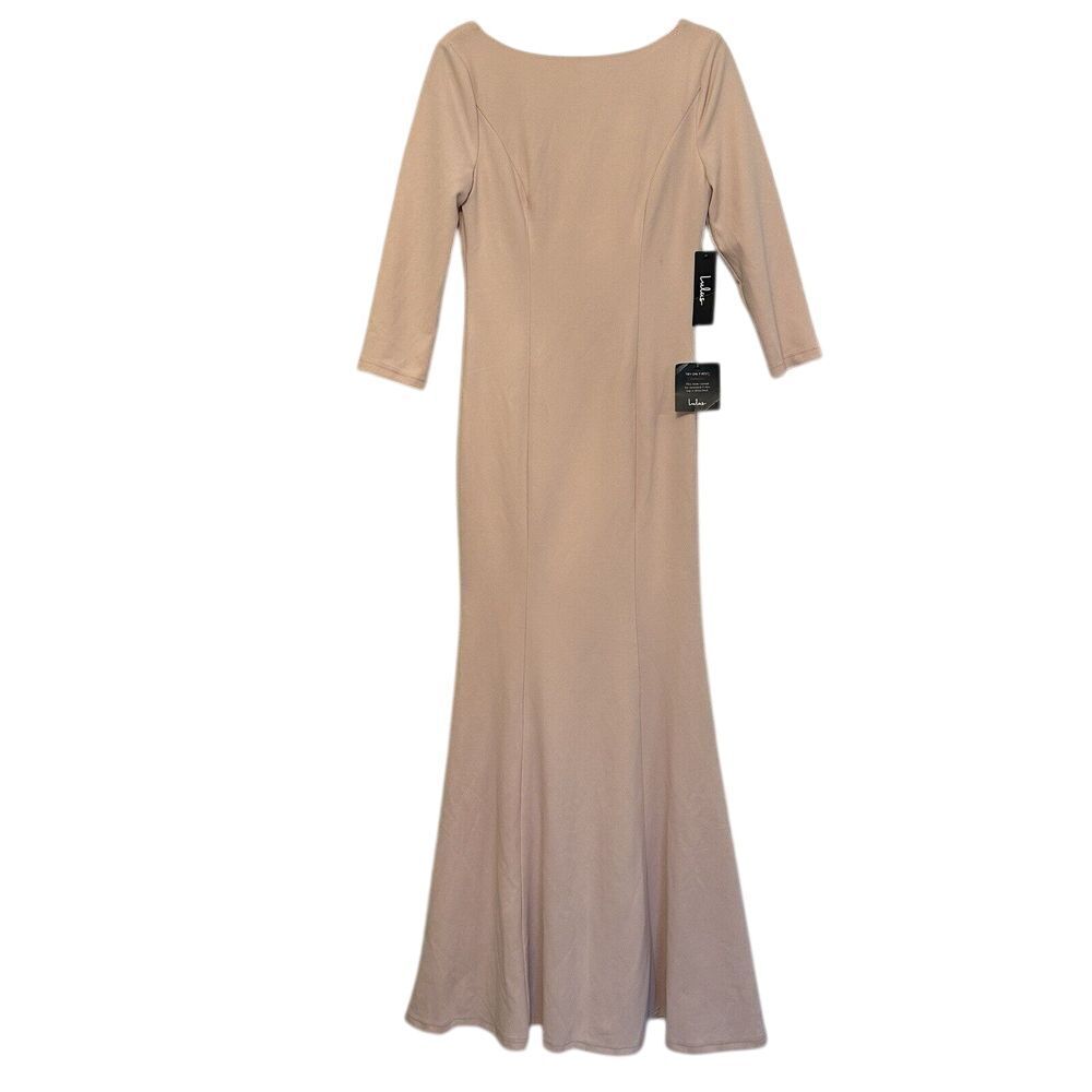 Lulu's‎ Size Medium Glamor Galore Blush Pink Button Back 3/4 Sleeve Maxi Dress